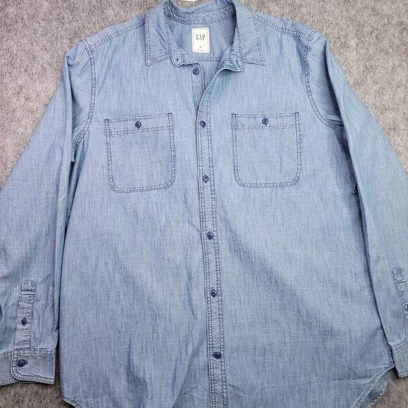 Gap Chambray Shirt Men Size XL Tall Long Sleeve Button Up Classic Cowboy Western - Picture 2 of 9